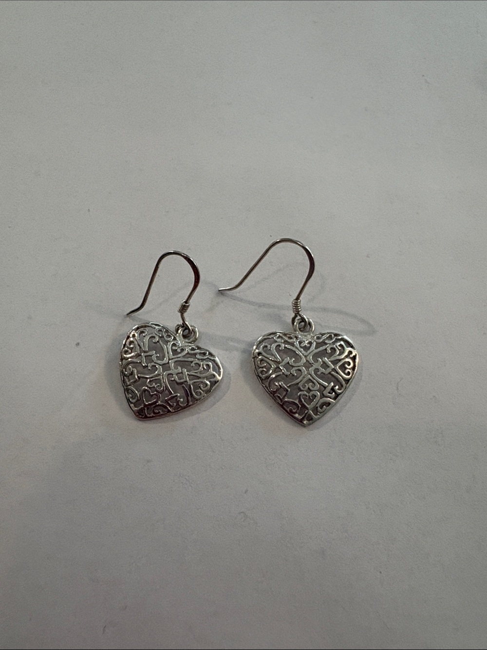 Silver Heart Filigree Drop Earrings - Women Jewelry